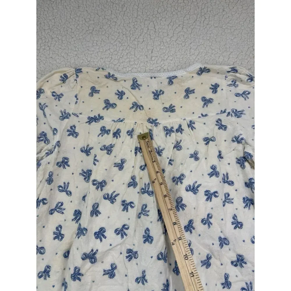 Vtg Willow Creek Flannel Nightgown‎ Sleep Dress Bows Lace Cottage Granny Modest